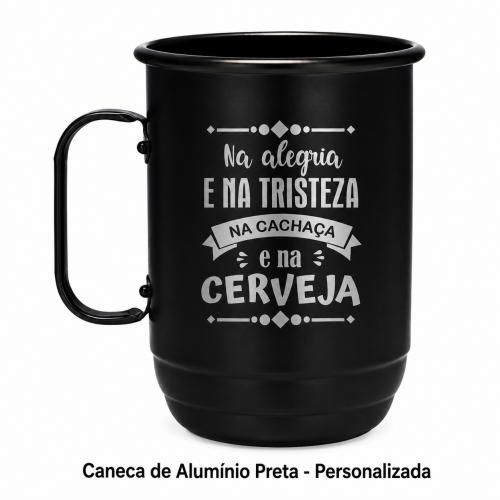 Caneca de Alumínio Preta Personalizada