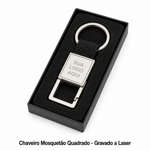 Chaveiro Mosquetão Quadrado - Gravado a Laser