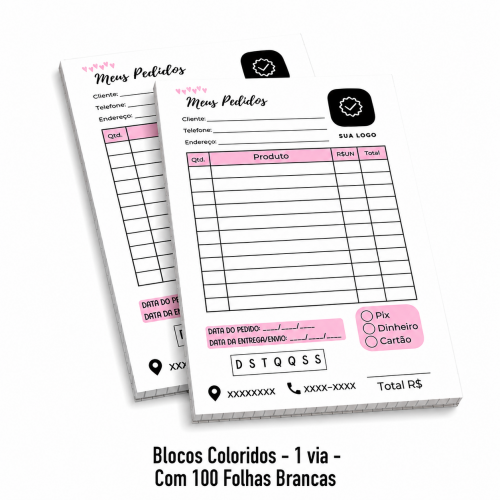 Blocos Coloridos 10x14cm - 1 via - Com 100 Folhas Brancas