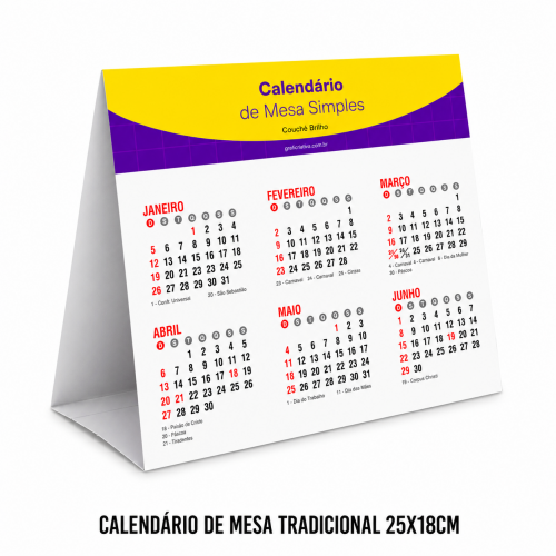 Calendário de Mesa Tradicional - 25X18cm - 4/0 - UV 1/0
