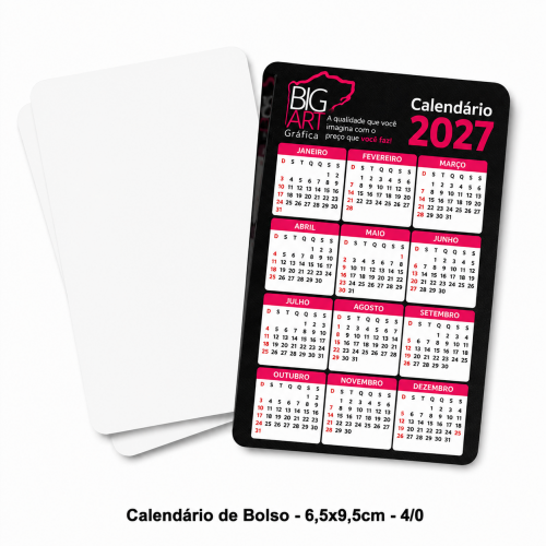 Calendário de Bolso - 6,5x9,5cm - 4/0