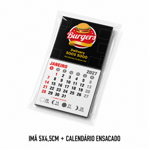 Imã 5x4,5cm + Calendário Ensacado