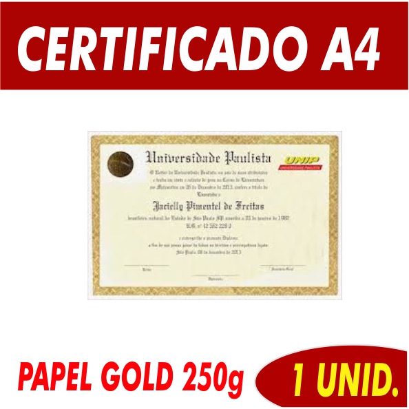 Certificado em Papel Gold Master Dourado 250g 