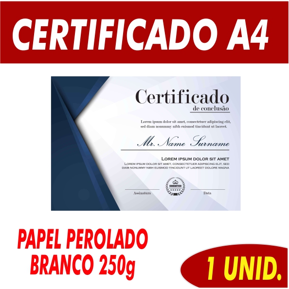 Certificado em Papel Perolado Branco 250g  