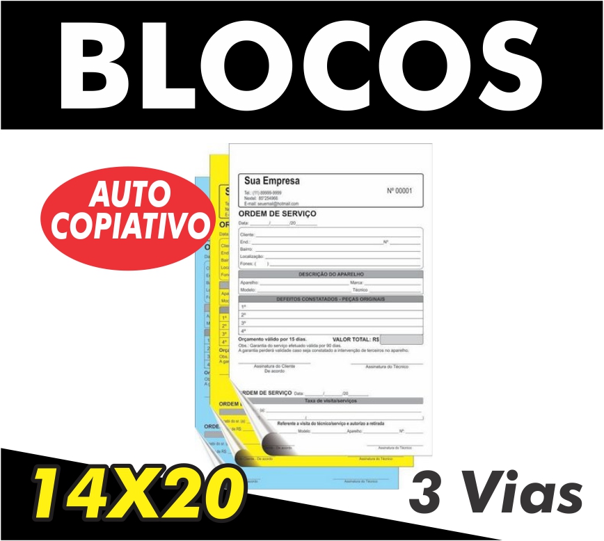 Blocos Auto Copiativo - 14x20cm - 3 vias