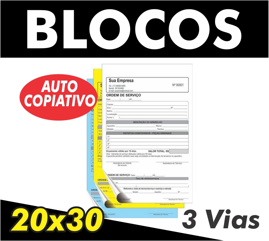 Blocos Auto Copiativo - 21x30cm - 3 vias