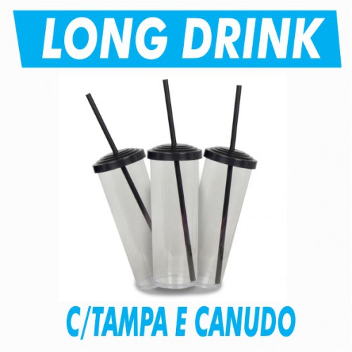Copo Long Drink Personalizado 350ml com Tampa e Canudo