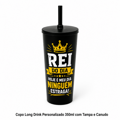 Copo Long Drink Personalizado 350ml com Tampa e Canudo