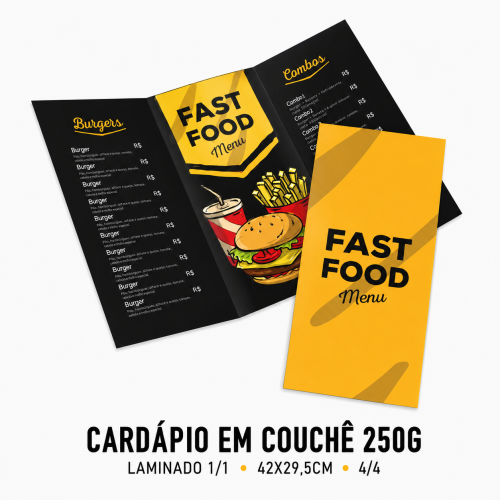 Cardápio em Couchê 250g - Laminado 1/1 - 42x29,5cm - 4/4 