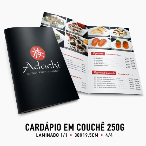 Cardápio em Couchê 250g - Laminado 1/1 - 30x19,5cm - 4/4 
