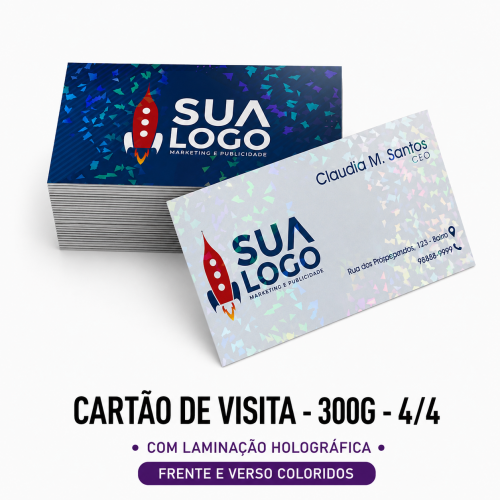 Cartão de Visita - 300g  - 4/4 - Holográfico