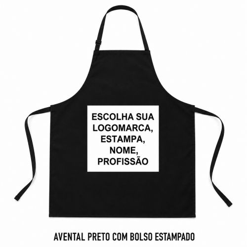 Avental Preto com Bolso Estampado