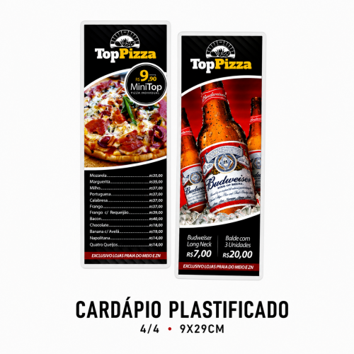 Cardápio Plastificado 4/4 -  9x29cm