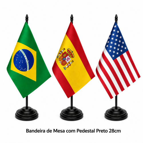 Bandeira de Mesa Personalizada com Pedestal Preto 28cm